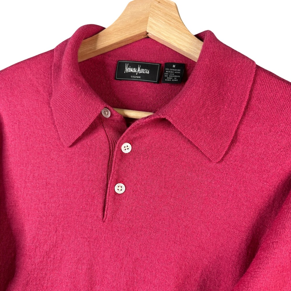Neiman Marcus Merino Wool Silk Cashmere Pink Long Sleeve Polo Sweater Medium